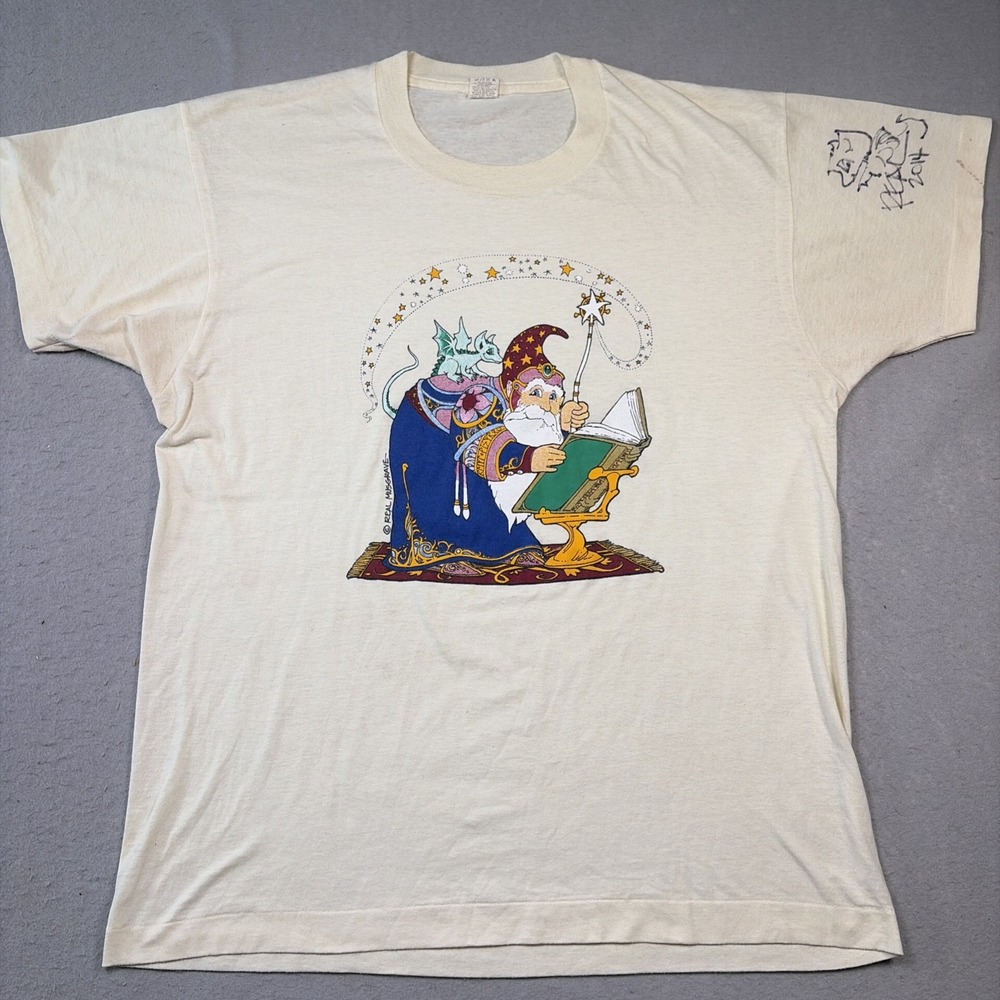 Vintage Screen Stars Real Musgrave Wizard Shirt Mens XL Cream Texas Ren Fest